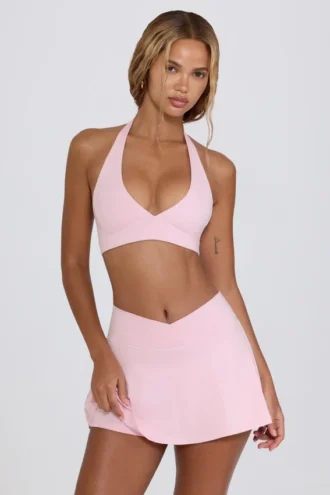 Fustă-pantalon mini din jersey periat cu design încrucișat, în nuanța Pale Pink Marl Fustă-pantalon mini din jersey periat cu design încrucișat, în nuanța Pale Pink Marl