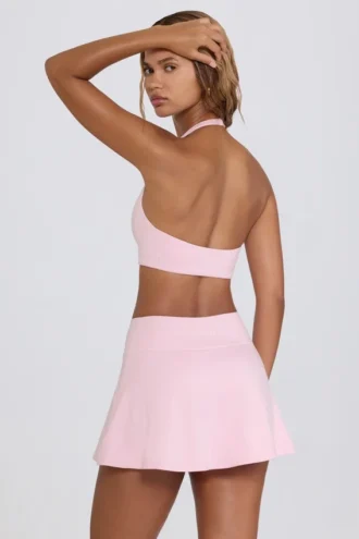 Fustă-pantalon mini din jersey periat cu design încrucișat, în nuanța Pale Pink Marl Fustă-pantalon mini din jersey periat cu design încrucișat, în nuanța Pale Pink Marl