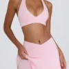 Fustă-pantalon mini din jersey periat cu design încrucișat, în nuanța Pale Pink Marl Fustă-pantalon mini din jersey periat cu design încrucișat, în nuanța Pale Pink Marl
