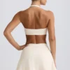 Fustă-pantalon mini din jersey periat, cu talie încrucișată, în culoarea Ivory Marl Fustă-pantalon mini din jersey periat, cu talie încrucișată, în culoarea Ivory Marl