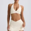 Fustă-pantalon mini din jersey periat, cu talie încrucișată, în culoarea Ivory Marl Fustă-pantalon mini din jersey periat, cu talie încrucișată, în culoarea Ivory Marl