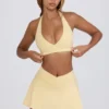 Fustă-pantalon mini din jersey periat, cu talie încrucișată, în nuanța Lemon Marl Fustă-pantalon mini din jersey periat, cu talie încrucișată, în nuanța Lemon Marl