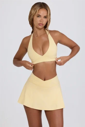 Fustă-pantalon mini din jersey periat, cu talie încrucișată, în nuanța Lemon Marl Fustă-pantalon mini din jersey periat, cu talie încrucișată, în nuanța Lemon Marl