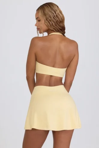 Fustă-pantalon mini din jersey periat, cu talie încrucișată, în nuanța Lemon Marl Fustă-pantalon mini din jersey periat, cu talie încrucișată, în nuanța Lemon Marl