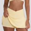 Fustă-pantalon mini din jersey periat, cu talie încrucișată, în nuanța Lemon Marl Fustă-pantalon mini din jersey periat, cu talie încrucișată, în nuanța Lemon Marl