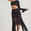 Fustă Soustons cu tiv în formă de batistă și ornamente, negru Fustă Soustons cu tiv în formă de batistă și ornamente, negru