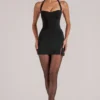 Fustă ultra mini bodycon cu talie medie și fante, Tula, în negru Fustă ultra mini bodycon cu talie medie și fante, Tula, în negru