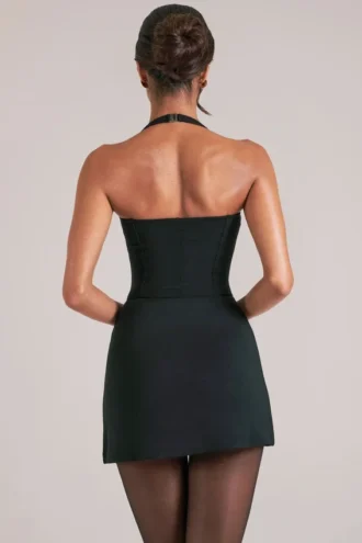 Fustă ultra mini bodycon cu talie medie și fante, Tula, în negru Fustă ultra mini bodycon cu talie medie și fante, Tula, în negru