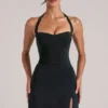 Fustă ultra mini bodycon cu talie medie și fante, Tula, în negru Fustă ultra mini bodycon cu talie medie și fante, Tula, în negru