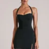 Fustă ultra mini bodycon cu talie medie și fante, Tula, în negru Fustă ultra mini bodycon cu talie medie și fante, Tula, în negru