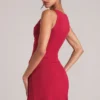 Fustă ultra mini bodycon Tula cu talie medie și fante, în roșu cireș Fustă ultra mini bodycon Tula cu talie medie și fante, în roșu cireș