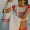 Geantă de plajă Velika din material de prosop, albă Geantă de plajă Velika din material de prosop, albă
