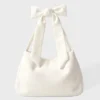 Geantă tote din velur cu fundă, culoare ivoriu Geantă tote din velur cu fundă, culoare ivoriu