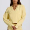 Hanorac din bumbac cu guler în V, culoare Lemon Hanorac din bumbac cu guler în V, culoare Lemon