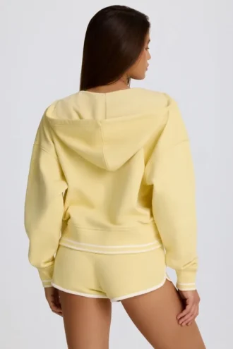 Hanorac din bumbac cu guler în V, culoare Lemon