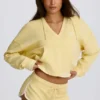 Hanorac din bumbac cu guler în V, culoare Lemon Hanorac din bumbac cu guler în V, culoare Lemon