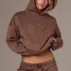 Hanorac oversized brodat, culoare cacao Hanorac oversized brodat, culoare cacao