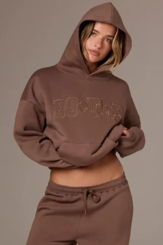 Hanorac oversized brodat, culoare cacao