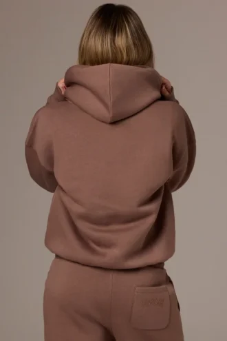 Hanorac oversized brodat, culoare cacao