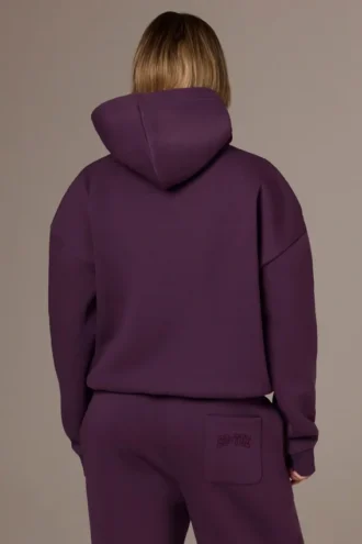 Hanorac oversized brodat, culoare prune