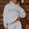 Hanorac oversized brodat, gri melanj Hanorac oversized brodat, gri melanj