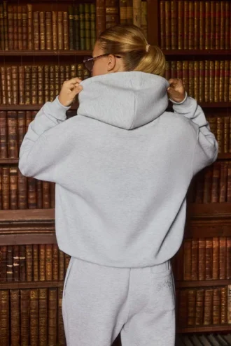 Hanorac oversized brodat, gri melanj