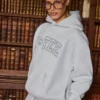 Hanorac oversized brodat, gri melanj Hanorac oversized brodat, gri melanj