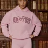 Hanorac oversized brodat în roz pudră Hanorac oversized brodat în roz pudră