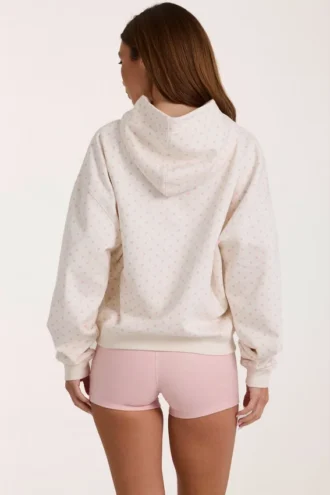 Hanorac oversized cu aplicație, în model cu buline de culoare ivoriu