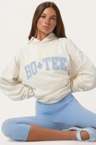 Hanorac oversized cu aplicații, în culoarea Milk Polka Dot