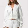 Hanorac oversized cu glugă și fermoar în culoarea Milk Hanorac oversized cu glugă și fermoar în culoarea Milk