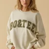 Hanorac oversized cu guler rotund, culoare bej
