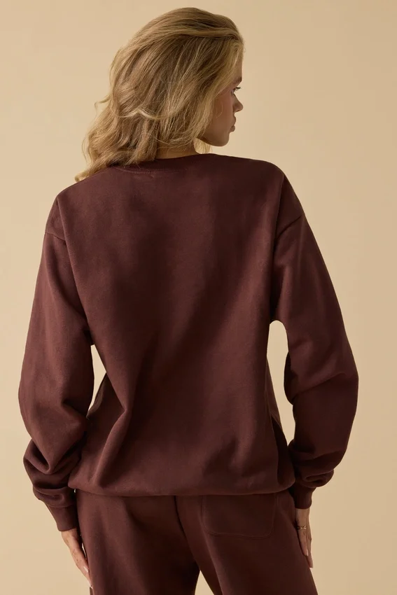 Hanorac oversized cu guler rotund, culoare mahon Hanorac oversized cu guler rotund, culoare mahon