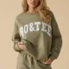 Hanorac oversized cu guler rotund, culoare verde măslin deschis