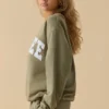 Hanorac oversized cu guler rotund, culoare verde măslin deschis