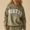Hanorac oversized cu guler rotund, culoare verde măslin deschis
