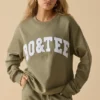 Hanorac oversized cu guler rotund, culoare verde măslin deschis