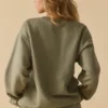 Hanorac oversized cu guler rotund, culoare verde măslin deschis