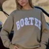 Hanorac oversized cu guler rotund, culoare verde măslin deschis