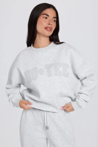 Hanorac oversized cu guler rotund, gri melanj