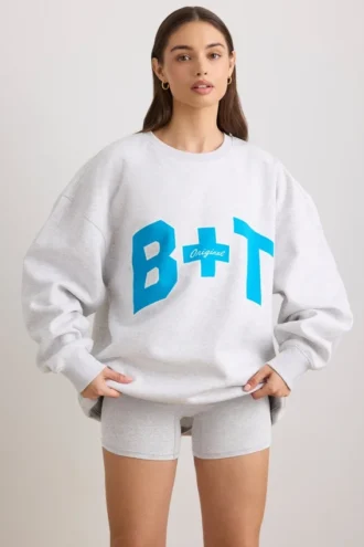 Hanorac oversized cu guler rotund, gri melanj