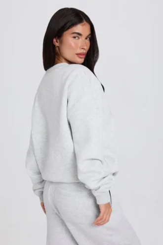 Hanorac oversized cu guler rotund, gri melanj