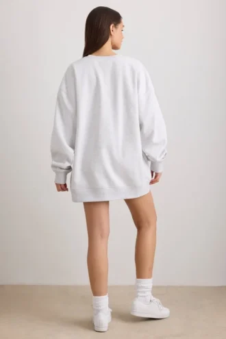 Hanorac oversized cu guler rotund, gri melanj