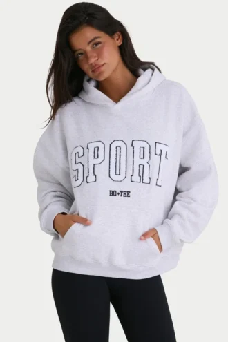 Hanorac oversized din fleece de bumbac moale, în culoarea gri marmorat