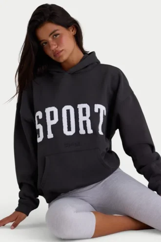 Hanorac oversized din fleece de bumbac moale, negru