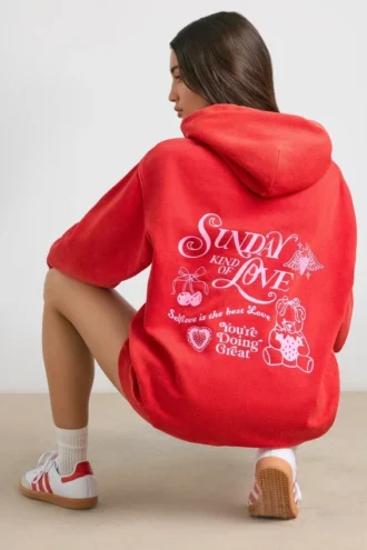 Hanorac oversized din jersey de bumbac moale, roșu