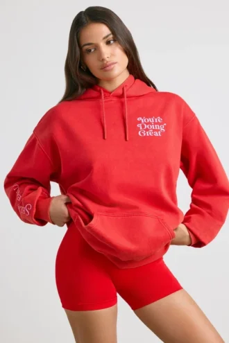 Hanorac oversized din jersey de bumbac moale, roșu