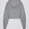 Hanorac scurt cu glugă, din tricot moale, cu fermoar, în culoarea gri Hanorac scurt cu glugă, din tricot moale, cu fermoar, în culoarea gri