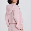 Hanorac scurt cu glugă, din tricot moale, cu fermoar, în roz pal Hanorac scurt cu glugă, din tricot moale, cu fermoar, în roz pal
