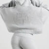 Hanorac scurt cu glugă și fermoar TRUE din tricot gros, în culoarea gri melanj Hanorac scurt cu glugă și fermoar TRUE din tricot gros, în culoarea gri melanj